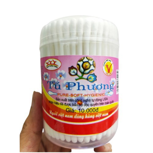 Tăm bông cho bé trẻ sơ sinh Tú Phương dạng đóng hộp 180 que mềm mại an toàn TAMBG01