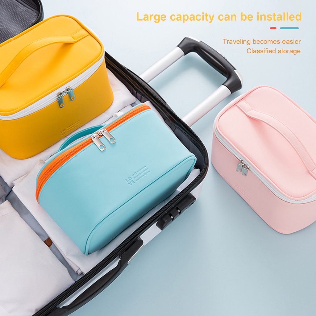 Túi Đựng Đồ Trang Điểm Bằng Da Giả Có Tay Cầm Tiện Dụng Mang Theo Du Lịch