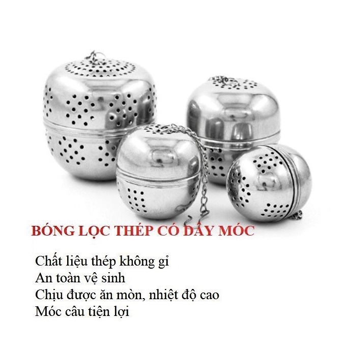 Bóng lọc trà, lọc gia vị, thảo mộc bằng inox cao cấp không gỉ, có dây treo tiện lợi