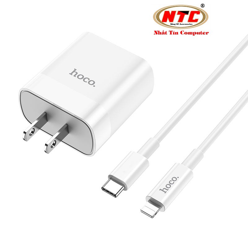 Bộ Cốc sạc 2 cổng USB và PD kèm Cáp sạc Type-C to Lightning Hoco C80 QC3.0 và PD18W (Trắng) | BigBuy360 - bigbuy360.vn