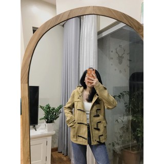 [Ảnh thật- có sẵn]Áo khoác dạ dáng ngắn vintage dày dặn khuy sừng có mũ oversize