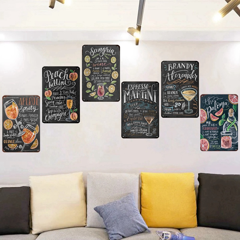 Bộ 6 Tấm Poster Dán Tường Trang Trí In Hình Cocktail Cổ Điển Bằng Kim Loại Dành Cho Quán Bar / Mojito