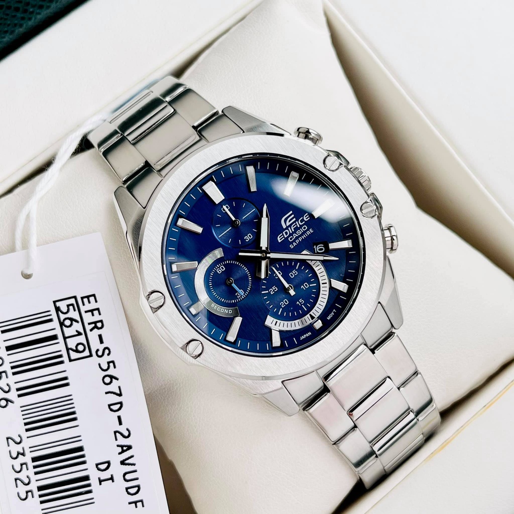 Đồng hồ nam dây thép thể thao Casio Edifice EFR S567D-2AV Mặt xanh kính Sapphire chống nước Bảo hành 1 năm Hyma watch