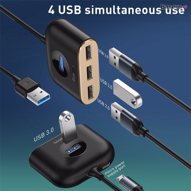 Bộ HUB chia cổng USB Baseus Square Round 4 in 1 ( Type C/ USB 3.0 to USB3.0*1+USB2.0*3 Smart Adapter)