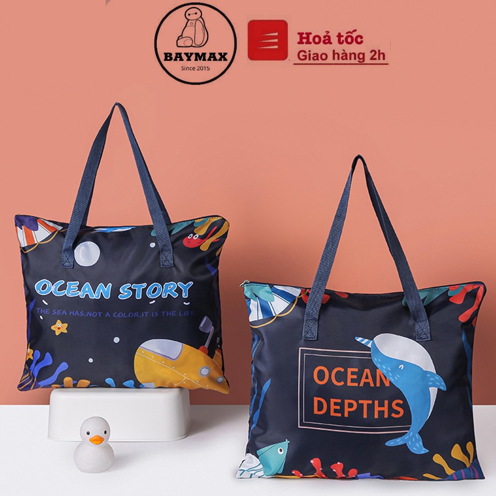 Túi đựng chăn màn, quần áo OCEAN làm bằng VẢI MỊN Polyester chống thấm, chống ẩm mốc, hoạ tiết Nhật Bản