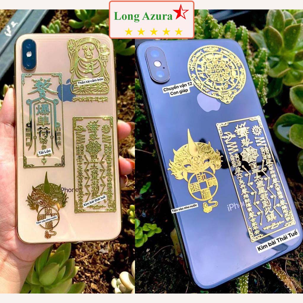 Linh phù dán điện thoại combo 4 miếng, may mắn, thần tài, bình an, lá may mắn phong thủy, tài lộc, tình duyên
