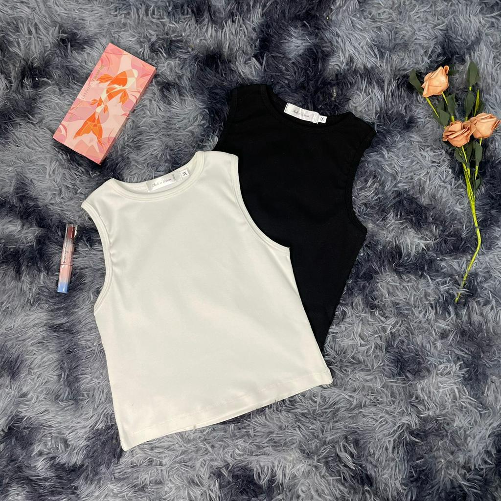 Áo thun ba lỗ nữ khoét tay tanktop dáng dài chất liệu vải cotton borib tăm - ALSODO