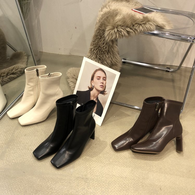 Giày Bốt Cao Gót Mũi Vuông Thời Trang Cá Tính Cho Nữ