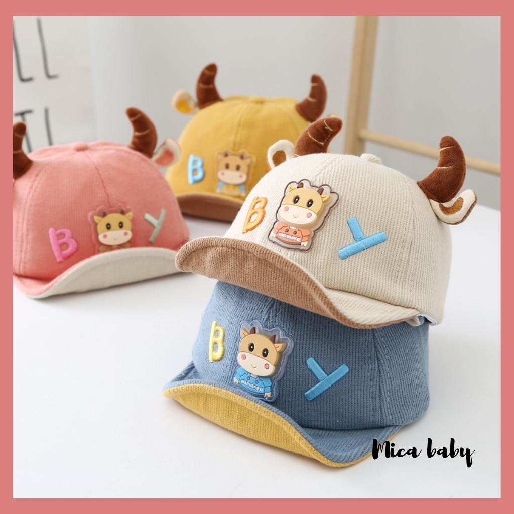 Mũ lưỡi trai mềm họa tiết sừng trâu chữ BY đáng yêu cho bé MH128 Mica Baby