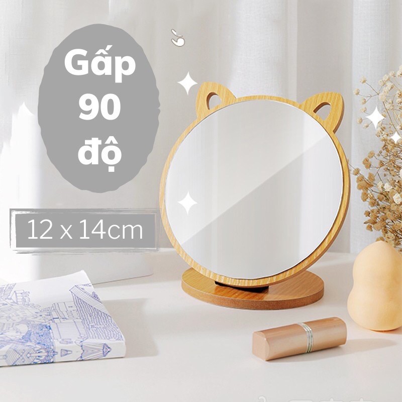 Gương gỗ Hàn Quốc tặng kèm bút vẽ - Gương để bàn trang điểm - Đồ decor vintage