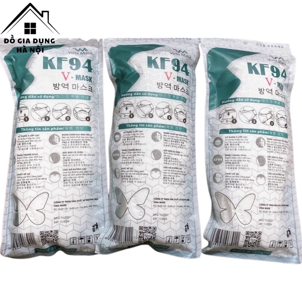 [Mã LIFEXANH03 giảm 10% đơn 500K] [300 chiếc] 1 thùng Khẩu trang 4D KF94 V-Mask Hàn Quốc chống bụi mịn và kháng khuẩn