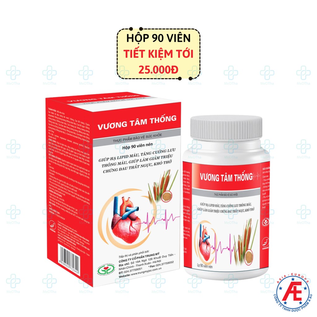 Vương Tâm Thống - Hỗ trợ điều trị Bệnh Mạch Vành, Đau Thắt Ngực, Xơ Vữa Động Mạch (Hộp 90, 180 viên) [Chính hãng]