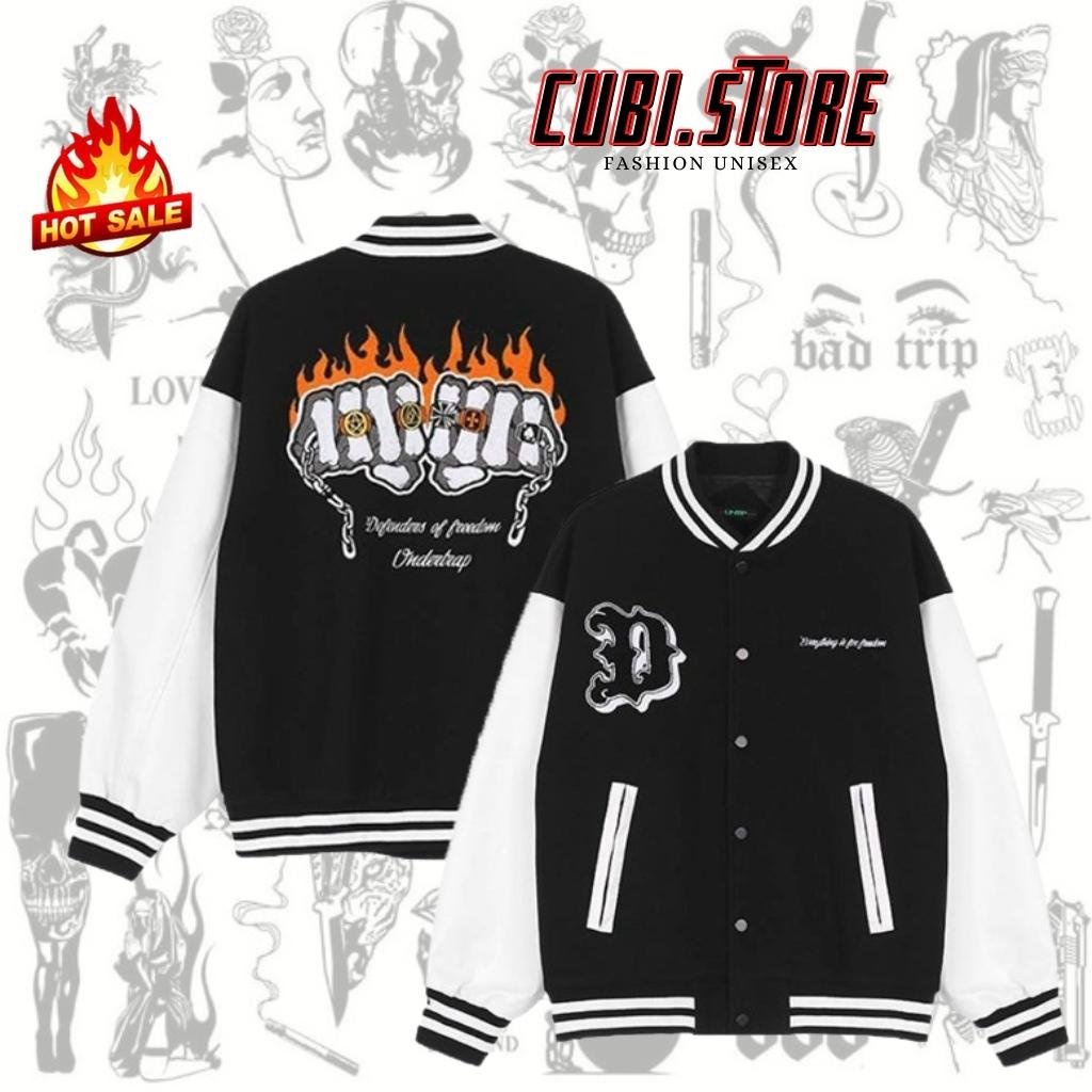 Áo Khoác Varsity Jacket - Áo Cardigan Bomber UNDERTRAP GANGS phối bo Siêu Hot ( có form rộng XL ) - CUBI.STORE