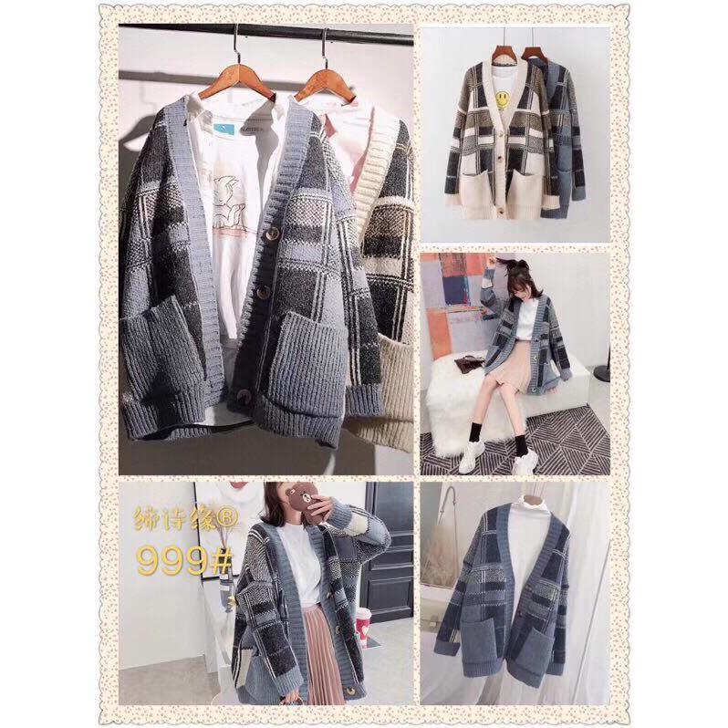 Áo khoác len cadigan kẻ to