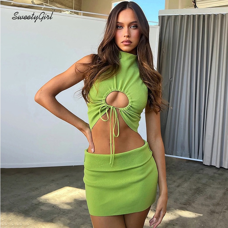 Set Áo Cổ Lọ Không Tay Màu Trơn Eo Thấp Ôm Dáng Thời Trang 2022 Cho Nữ