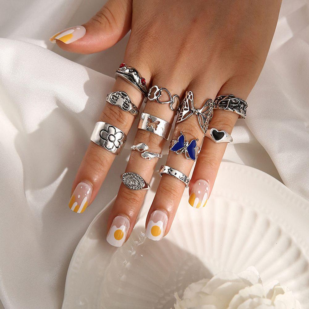 LILYES Set 12 Nhẫn Đeo Tay Phong Cách Vintage Hàn Quốc Cá Tính