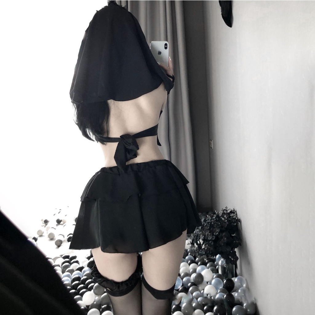 Đồ ngủ sexy đồ ngủ nữ cosplay cô dâu 1 sexy ren lưới hoa văn màu đen màu trắng freesize QUENQUEN store a2 | BigBuy360 - bigbuy360.vn