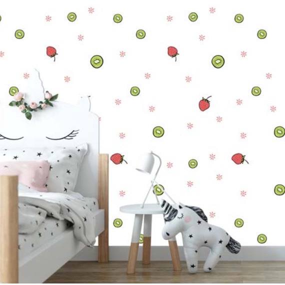Decal giấy dán tường KIWI TRẮNG khổ 45cm keo sẵn