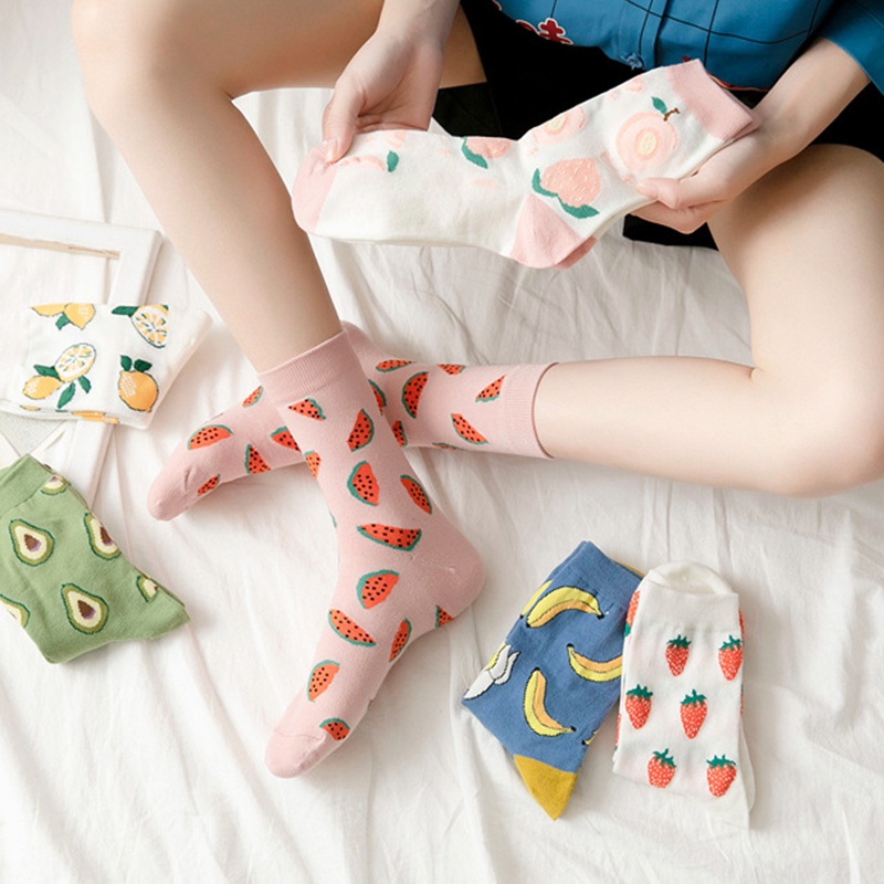 Vớ Cổ Trung In Hình Trái Cây Dễ Thương Phong Cách Hàn Quốc Cho Nữ