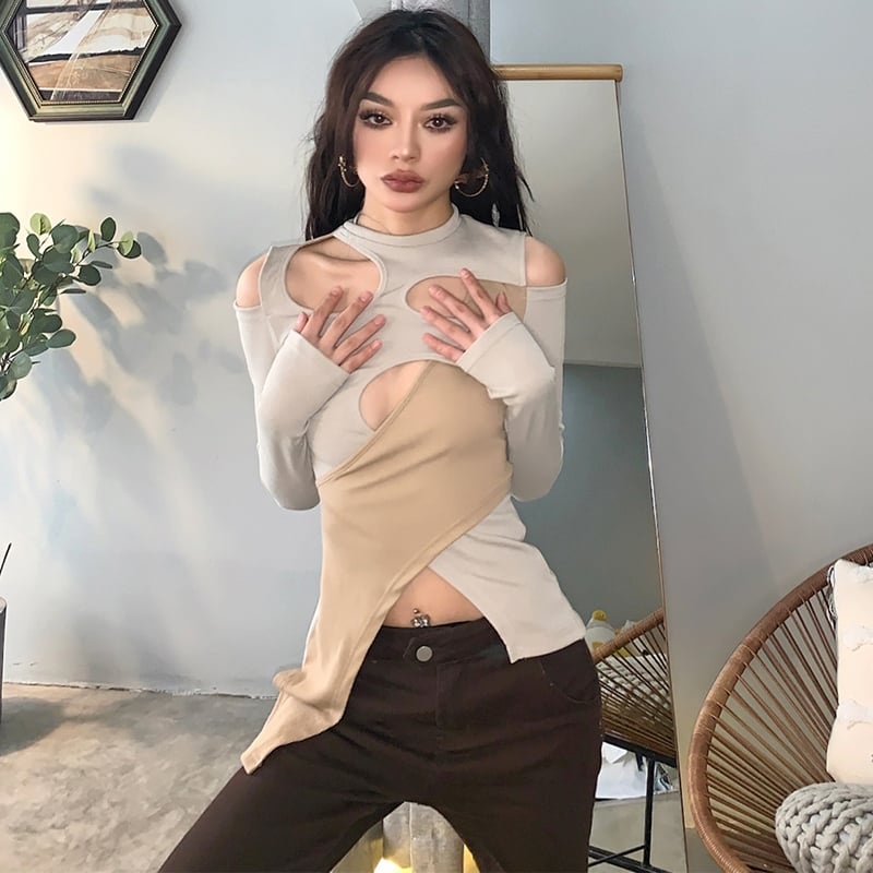 Áo Thun Tay Dài Cắt Xẻ Cá Tính Dành Cho Nữ