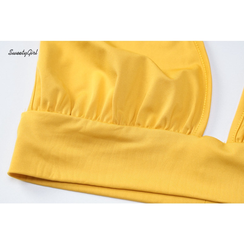 Đầm Hai Dây Cổ Chữ V Khoét Sâu Hở Lưng Màu Vàng Trơn Thời Trang 2022 Quyến Rũ Dành Cho Nữ