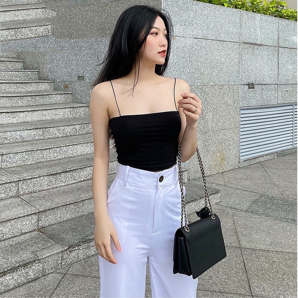 Áo 2 dây sợi bún không mút đệm, ôm body dáng dài - dáng croptop