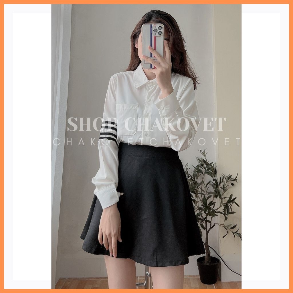 Áo sơ mi nữ lụa hàn kiểu màu trắng đẹp dài tay ulzzang vintage hàn quốc cao cấp túi ngực tay pha sọc A8161 freesize&lt;55kg