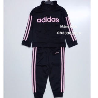 Bộ Nỉ Bé Gái Thể Thao Đen Hồng Adidas