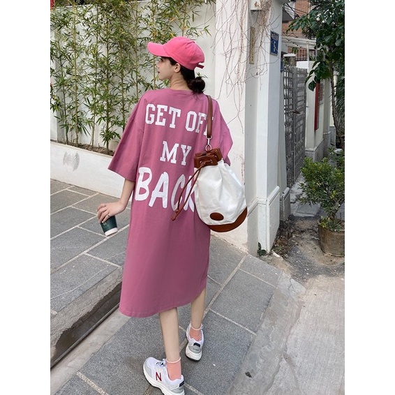 Đầm Suông Váy Dài Form Rộng Tay Lỡ Cổ Tròn In Chữ Cool Basic Chất Cotton Co Dãn Mềm Mát TTDS0494