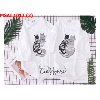 Áo thun nữ tay lỡ mèo dễ thương Freesize 1012