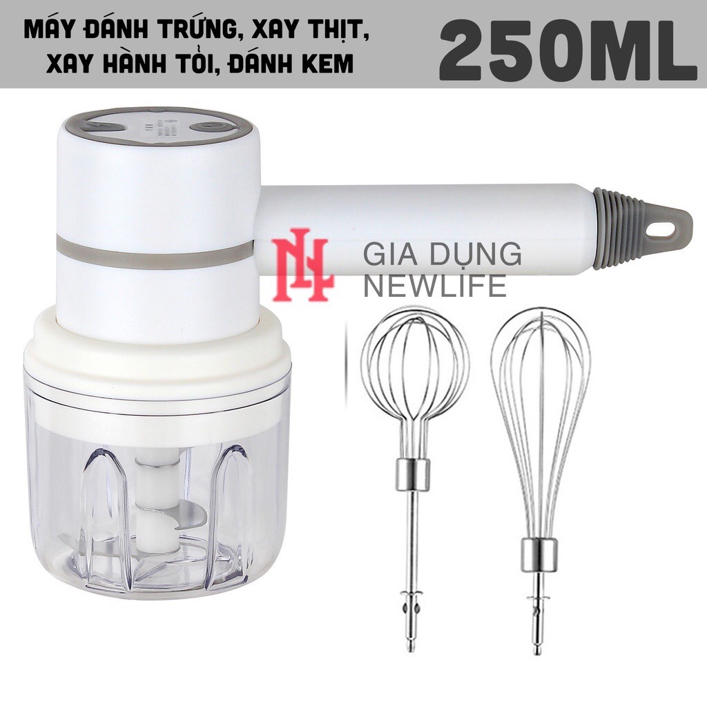 Máy Đánh Trứng Cầm Tay 3 trong 1 đa năng pin sạc Bảo hành 1 năm - Máy xay thịt tỏi ớt hạt tiêu đánh sữa cafe mini