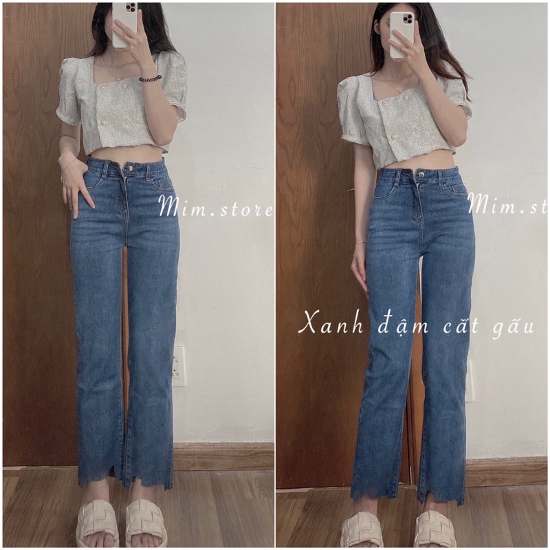 Quần jean xanh ống suông basic