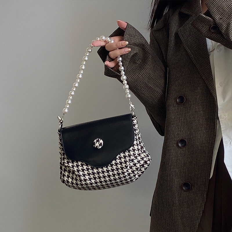 Túi đeo chéo canvas đính ngọc trai thời trang cho nữ