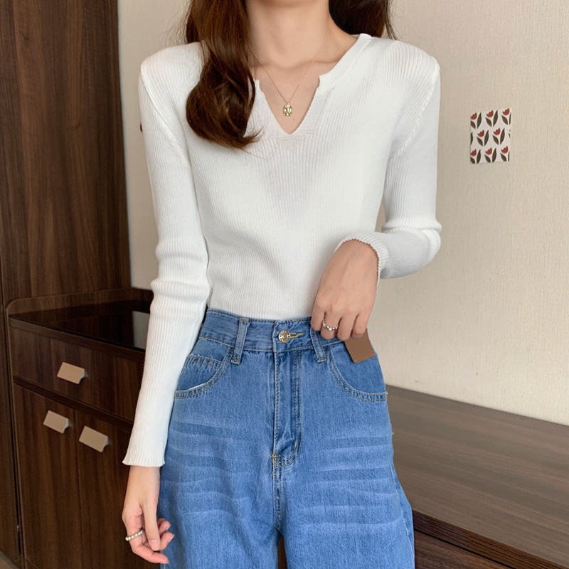 Áo Len Nữ Tay Dài Cổ Chữ V Thời Trang Hàn Quốc