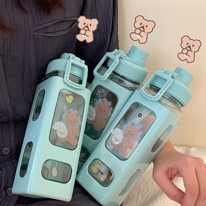 Bình Đựng Nước Hình Vuông 900ML / 700ML Bằng Nhựa Không BPA Có Ống Hút Tiện Dụng Cho Học Sinh