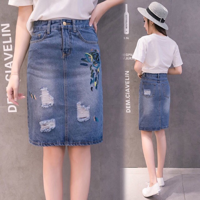 Chân váy bò chữ A dáng dài