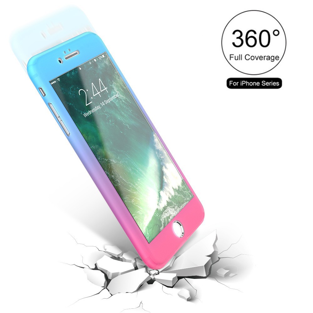 Ốp lưng PC cứng 360° 3 trong 1 bảo vệ toàn diện màu gradient cho iPhone 7 Plus 5.5" kèm kính cường lực | BigBuy360 - bigbuy360.vn