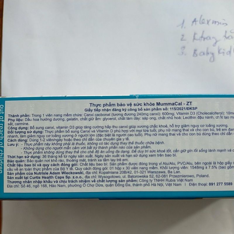 Canxi Mummacal_ZT bổ sung canxi và vitamin D3 cho trẻ em, phụ nữ mang thai và người cao tuổi.