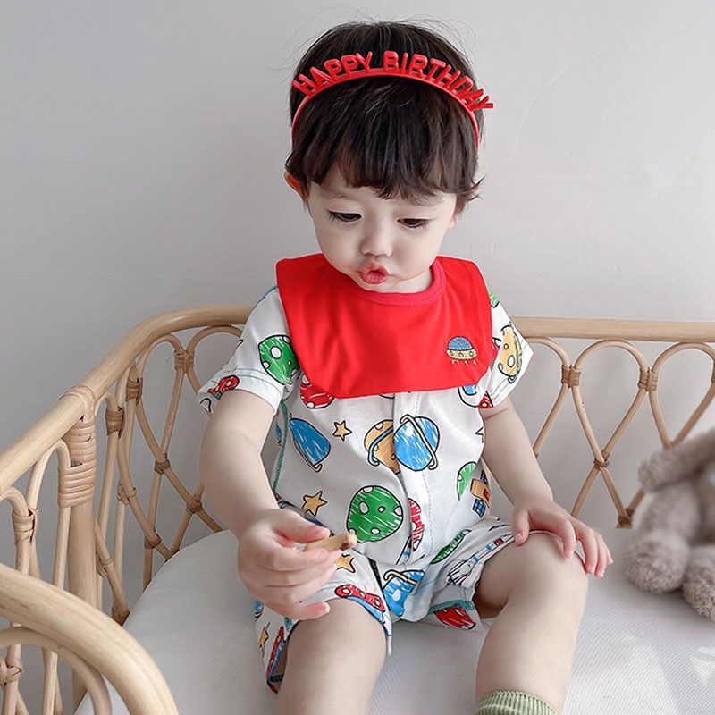 Bộ Đồ Ngủ Áo Liền Quần Tay Ngắn Chất Liệu Cotton Mỏng In Họa Tiết Hoạt Hình Thời Trang Mùa Hè Cho Bé
