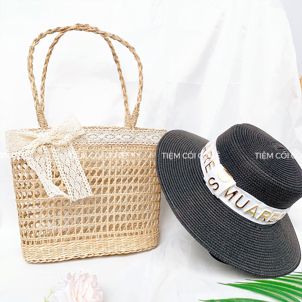 Làn cói đan thưa mắt cáo đi biển phụ kiện du lịch chụp ảnh decor xinh xắn - Tiệm Cói Cô Lê