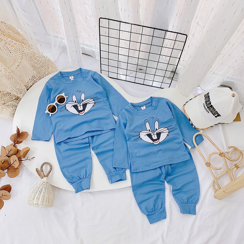 Bộ Quần Áo Dài Tay Thu Đông In Hình THỎ GHI Cho Bé Từ 6-18kg Mã DT33