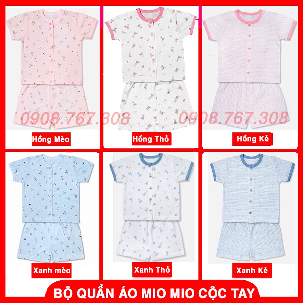 (Mio Cộc) Bộ Quần Áo Cộc Tay MioMio Cho Bé Sơ Sinh, Chất Liệu Cotton Mỏng, Mềm Thoáng Mát