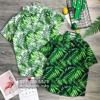 Áo Sơ Mi Hawaii Đi Biển - Lá Tre Trúc - Đủ Size Nam Nữ, Áo Đôi Nhóm Lớp Team Building #AA