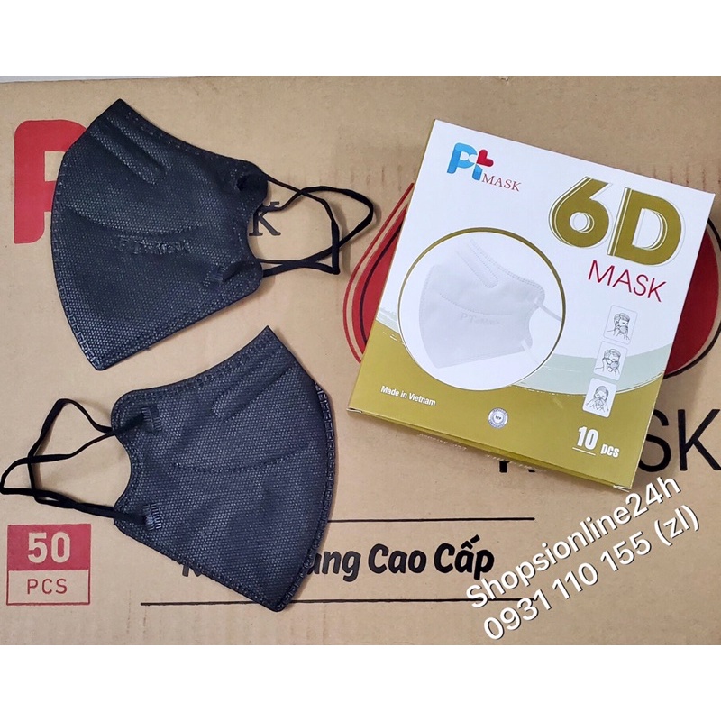 ✅ Hộp 10 cái khẩu trang 6D Pt mask Phương Tuyến màu Đen