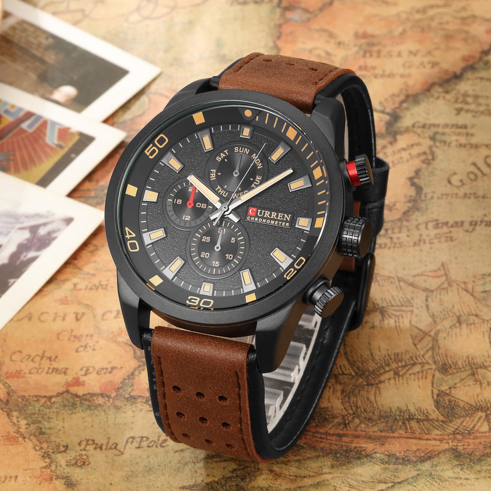 Đồng Hồ Quartz CURREN Chống Thấm Nước Với Dây Đeo Da Kiểu Dáng Thể Thao