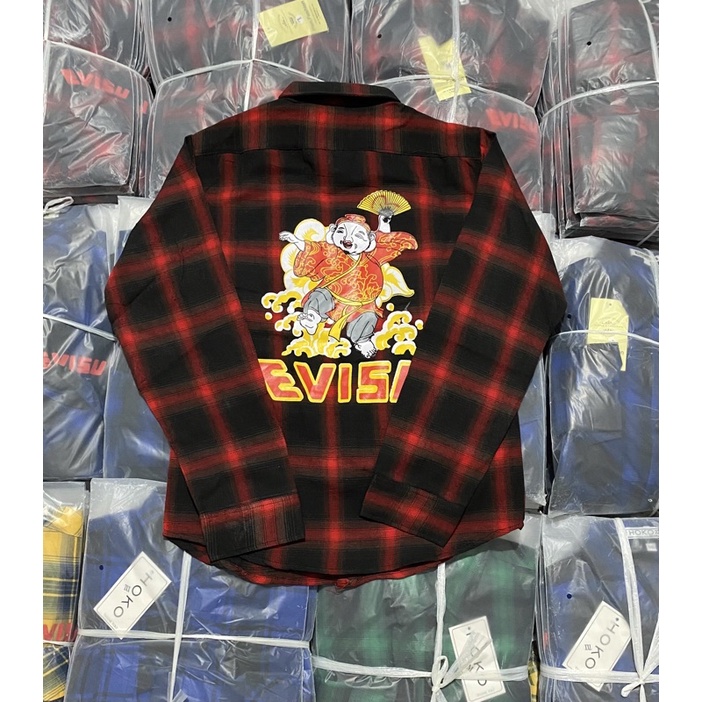 Sơ mi evisu chất caro nỉ bao đẹp hình chụo thật 100%