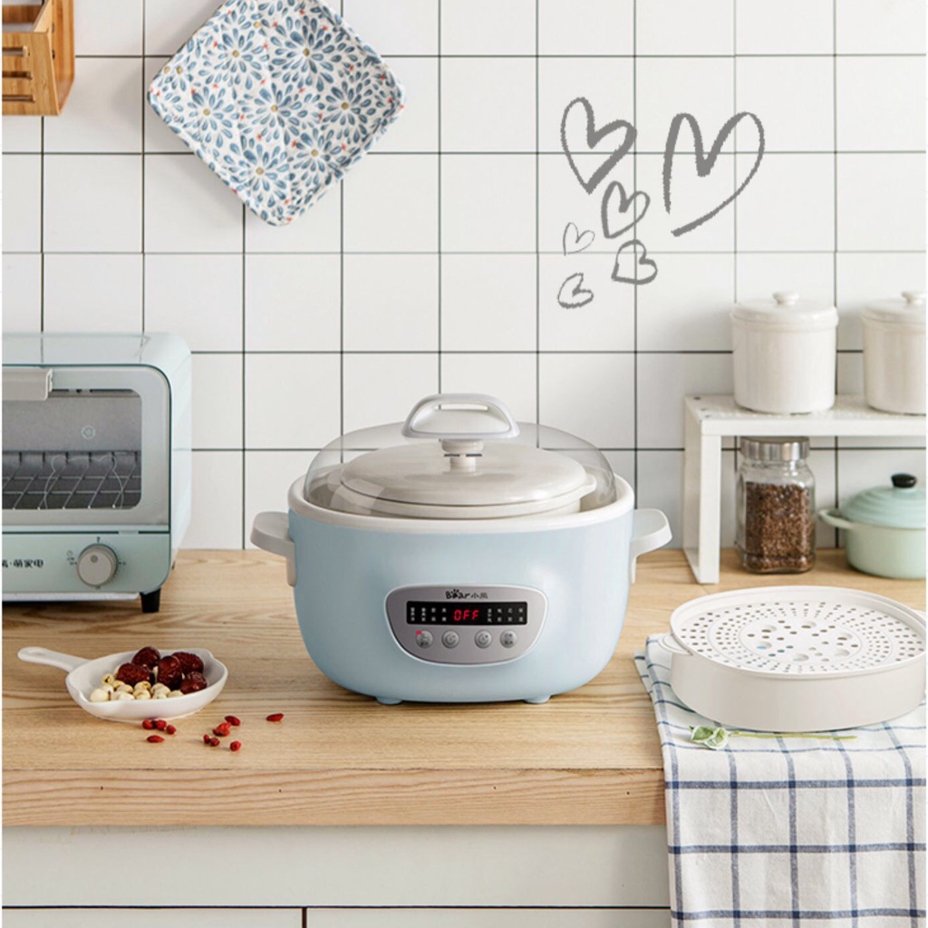 Nồi nấu chậm hầm cháo chưng yến BEAR DDZ-C25R6 dung tích 2.5L thố tử sa /DDZ-C25E1 thố sứ kèm khay hấp
