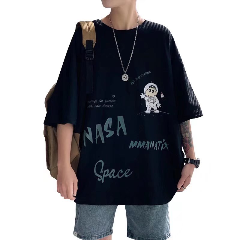 Áo Thun Nam Oversize In Hình Phi Hành Gia Phong Cách Hong Kong Thời Trang Mùa Hè Thoải Mái Cỡ M-8XL