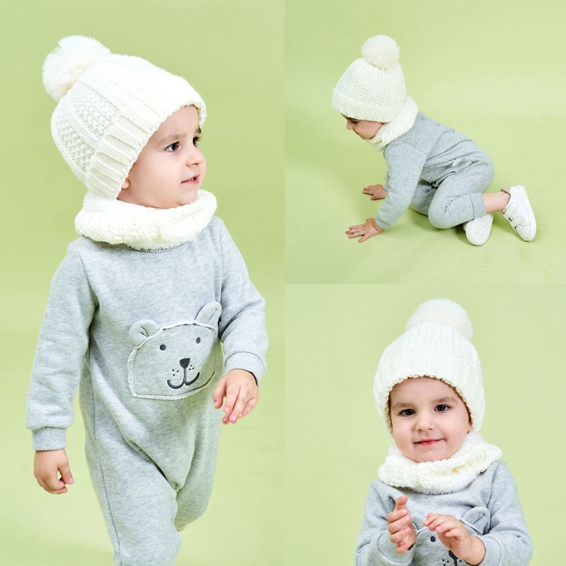 Mũ Beanie Kèm Khăn Choàng Lông Mềm Màu Trơn Thời Trang Mùa Đông