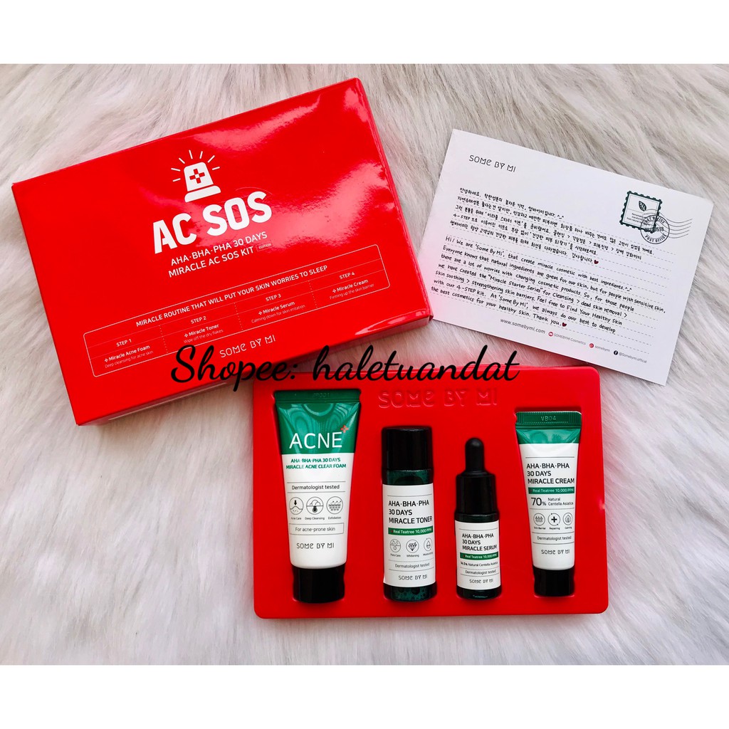 Set Bộ Kit Dưỡng Da Thần Kỳ 4 Món Some By Mi AC SOS Đỏ - set some by mi aha/bha starter kit